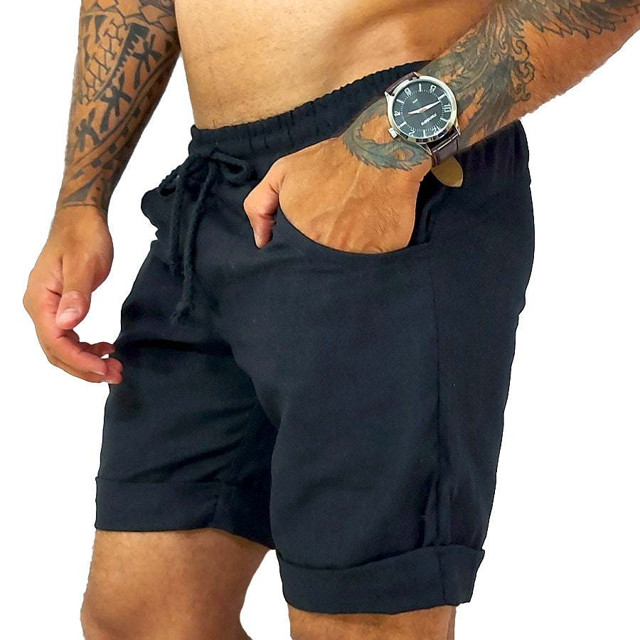 Bermuda Masculina Básica de Linho Barra Italiana