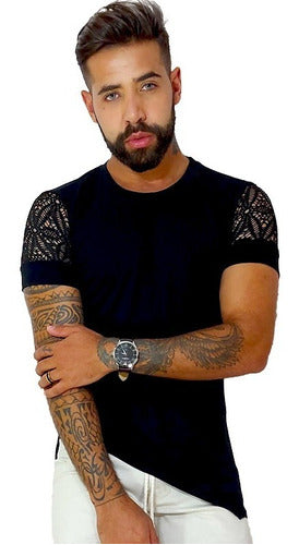 Camiseta Masculina Longline Transversal Manga Arrastão Com Punho