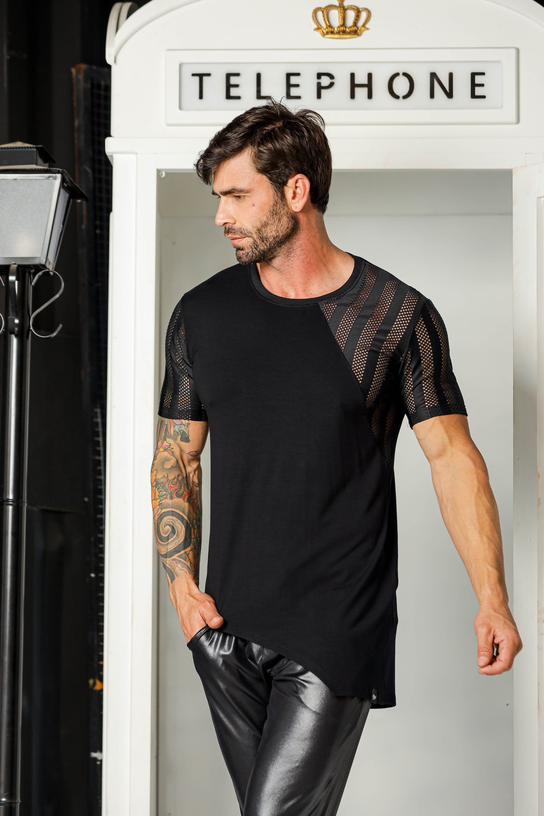 Camiseta Masculina Longline Viscolycra Detalhe Malha Laise