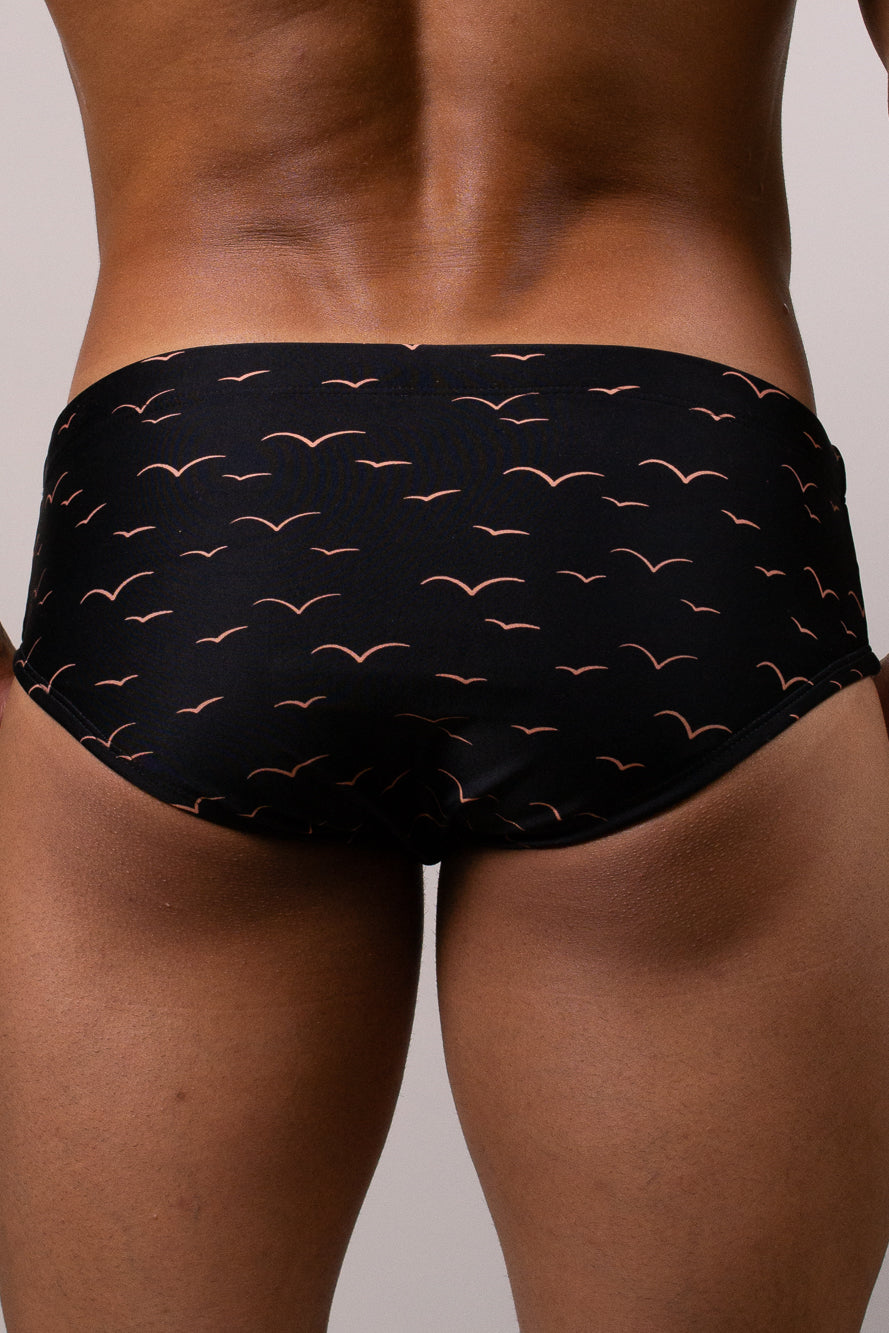 Sunga Slim Neon Laranja Com Preto Estampado