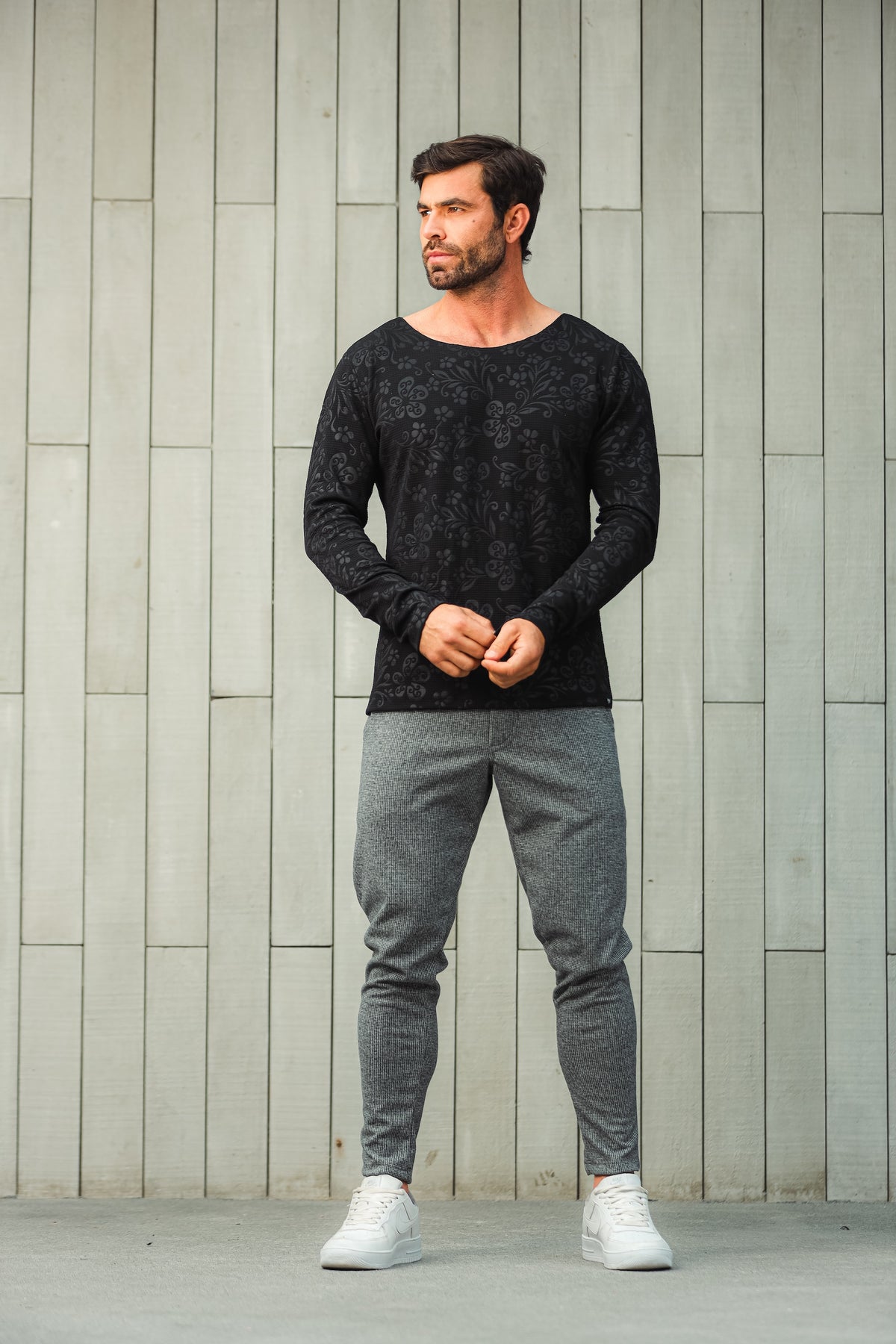 Camiseta Masculina Manga Longa Jacquard