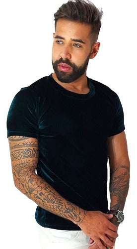 Camiseta Masculina em Veludo Cristal Verde Escuro