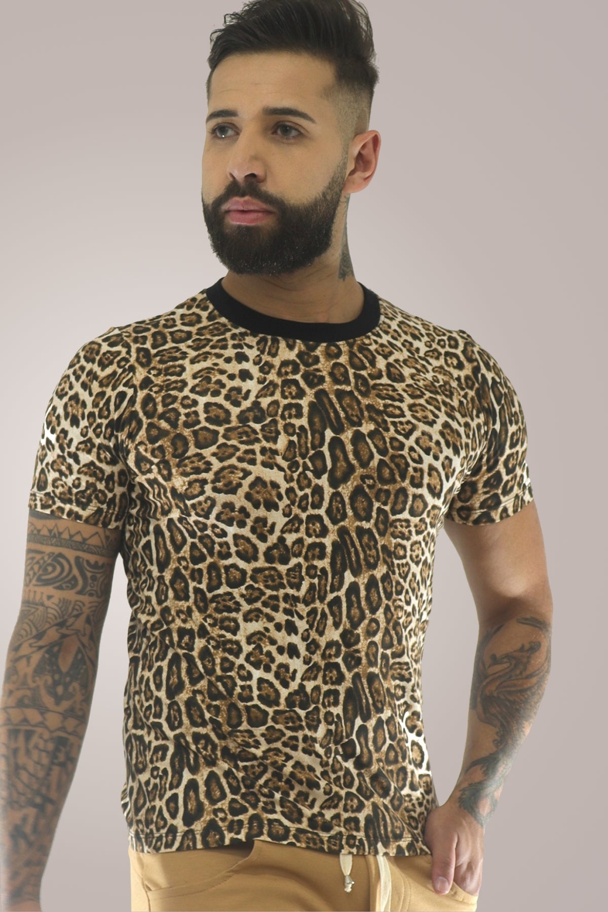 Camiseta Masculina Manga Curta Estampa Onça