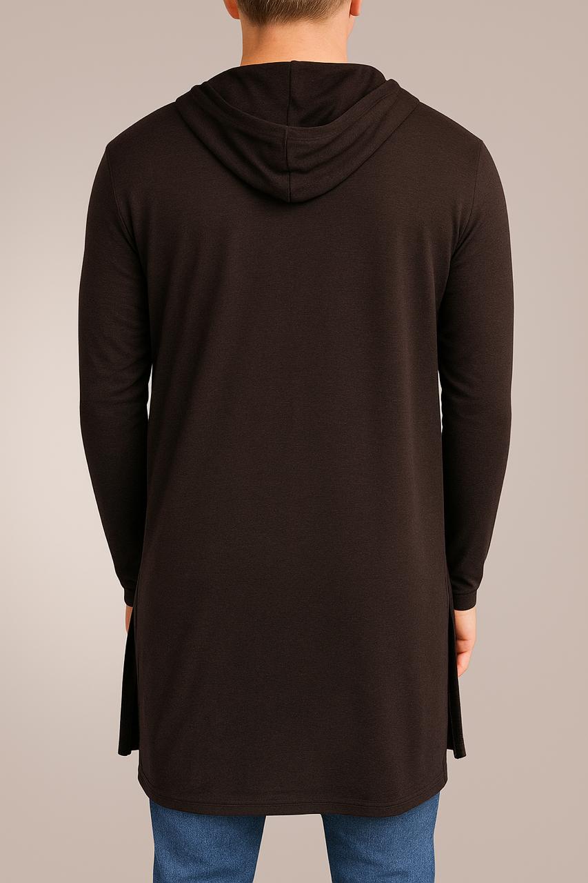 Cardigan Masculino Marrom Manga Longa com Capuz