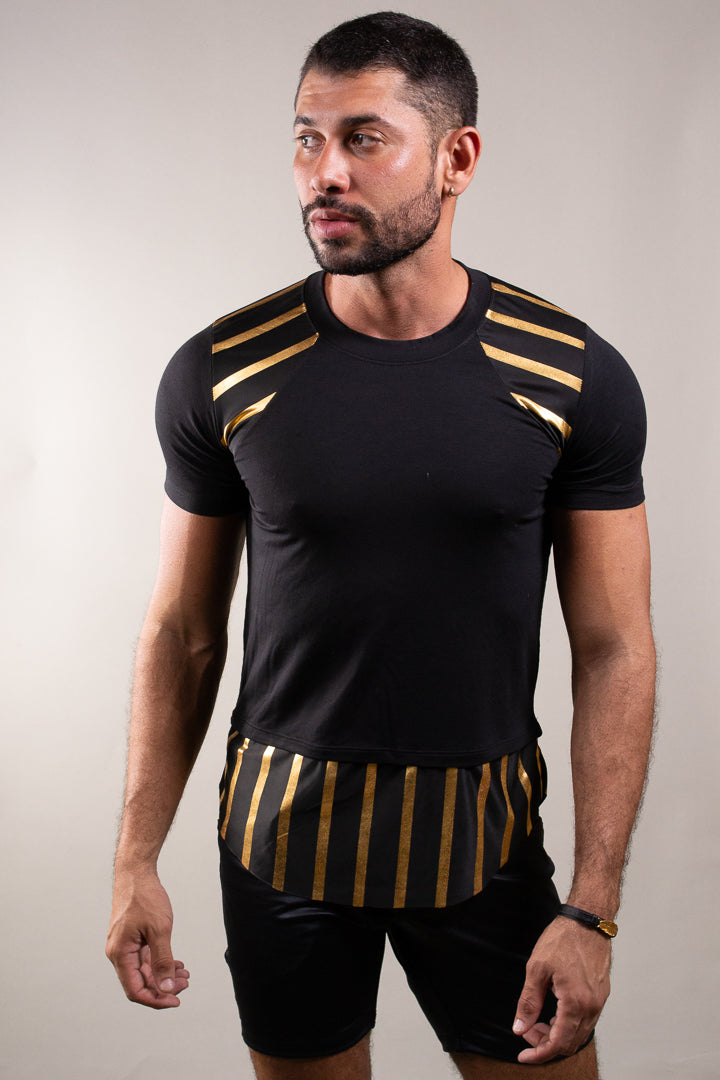 Camiseta Masculina de Listras Prateadas