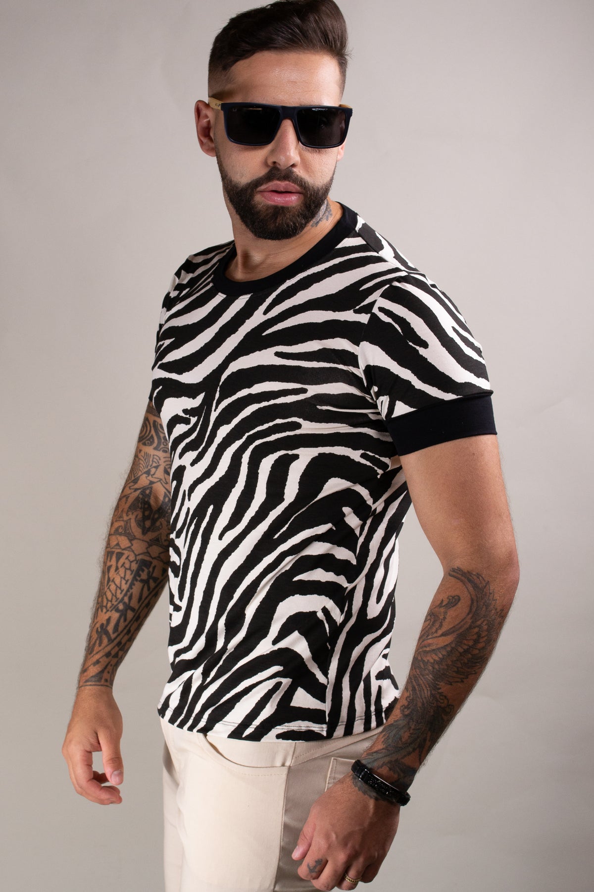 Camiseta Masculina Viscolycra Estampa Zebra