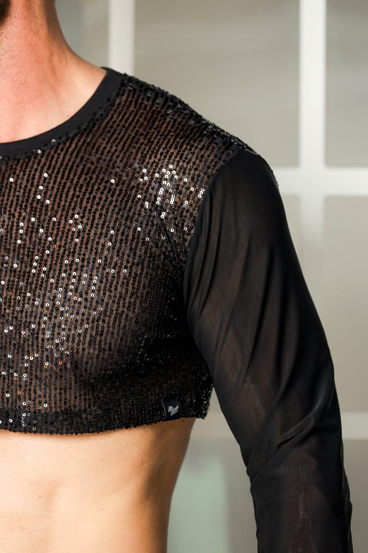 Cropped Masculino Paetê Mangas em Tule