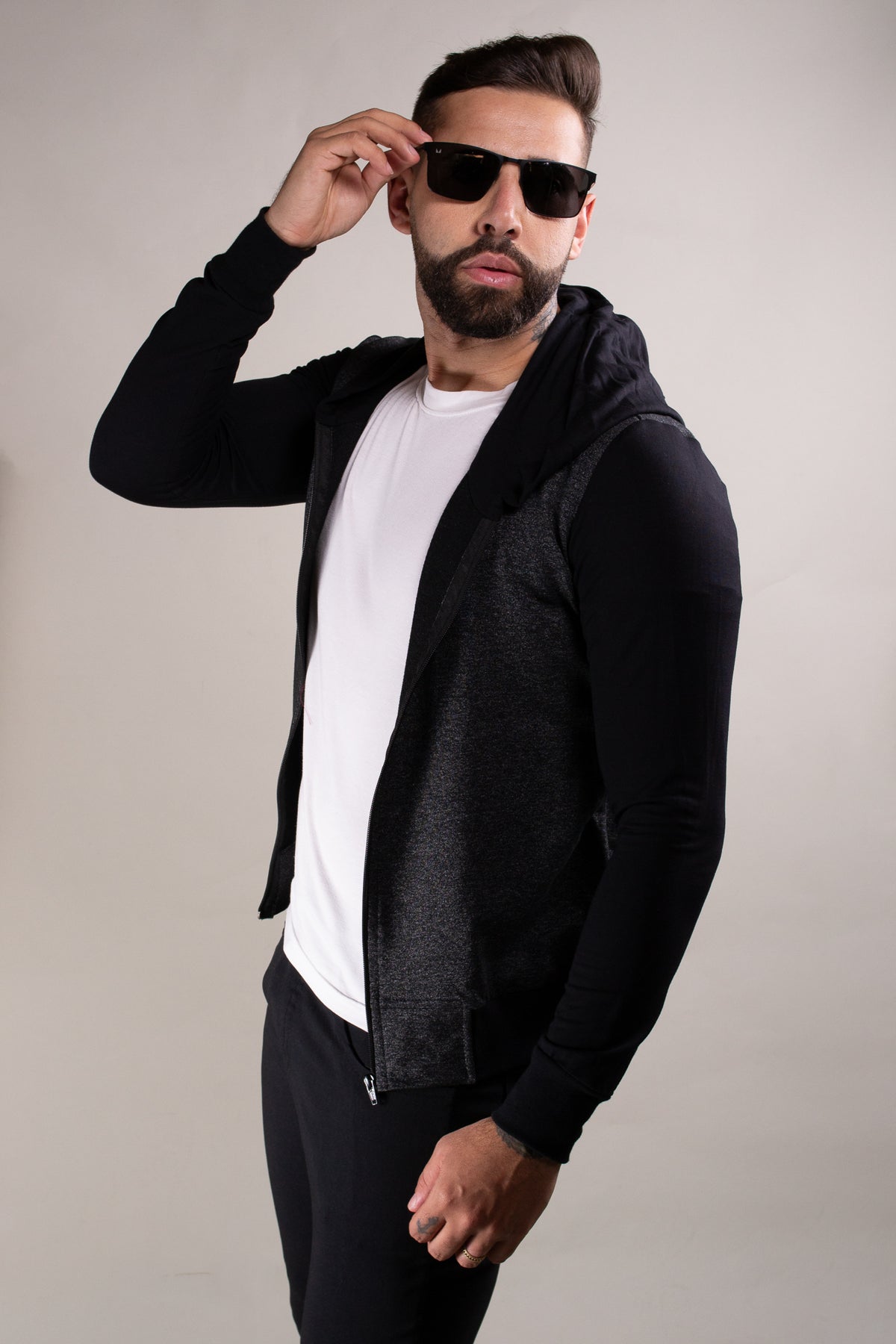 Jaqueta Masculina Moletinho Mescla Cinza Detalhe Preto