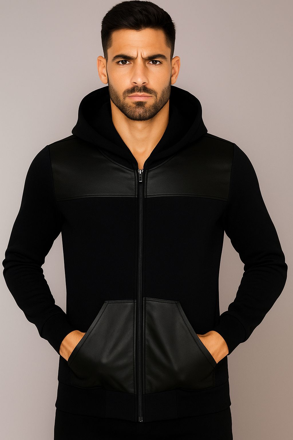 Jaqueta Masculina de Moletinho com Capuz e Detalhes Resinado