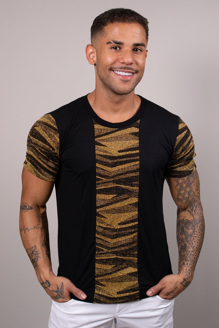Camiseta Masculina em Viscolycra com Detalhe Lurex