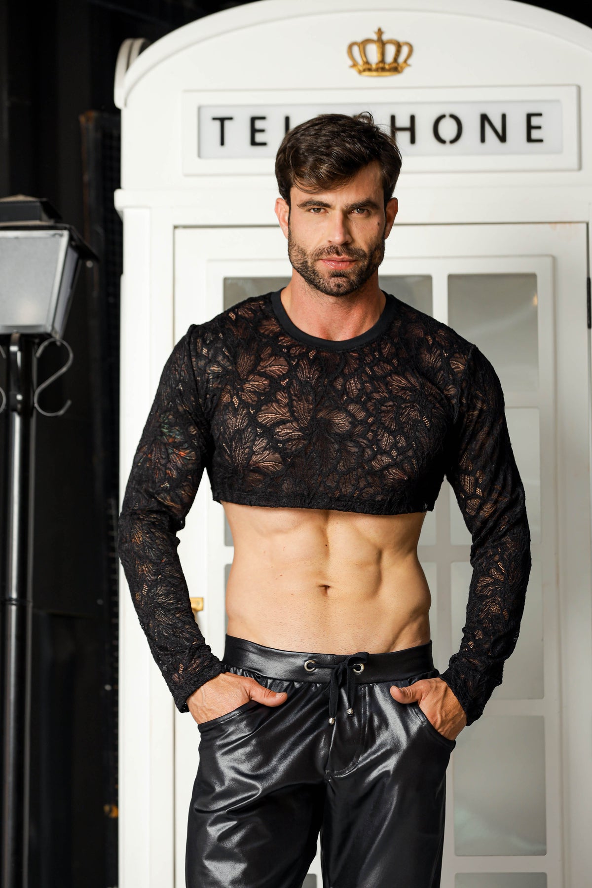 Cropped Masculino em Renda Floral