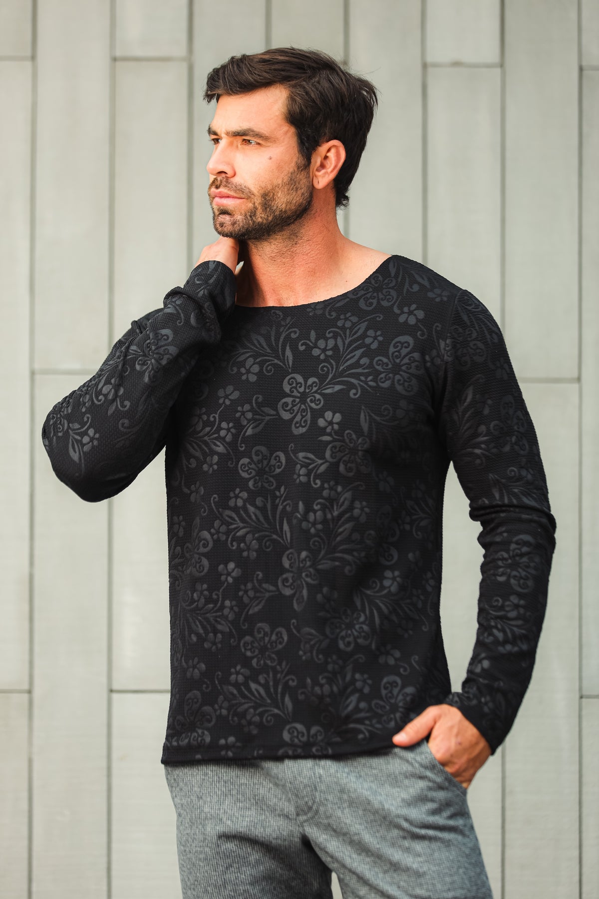 Camiseta Masculina Manga Longa Jacquard