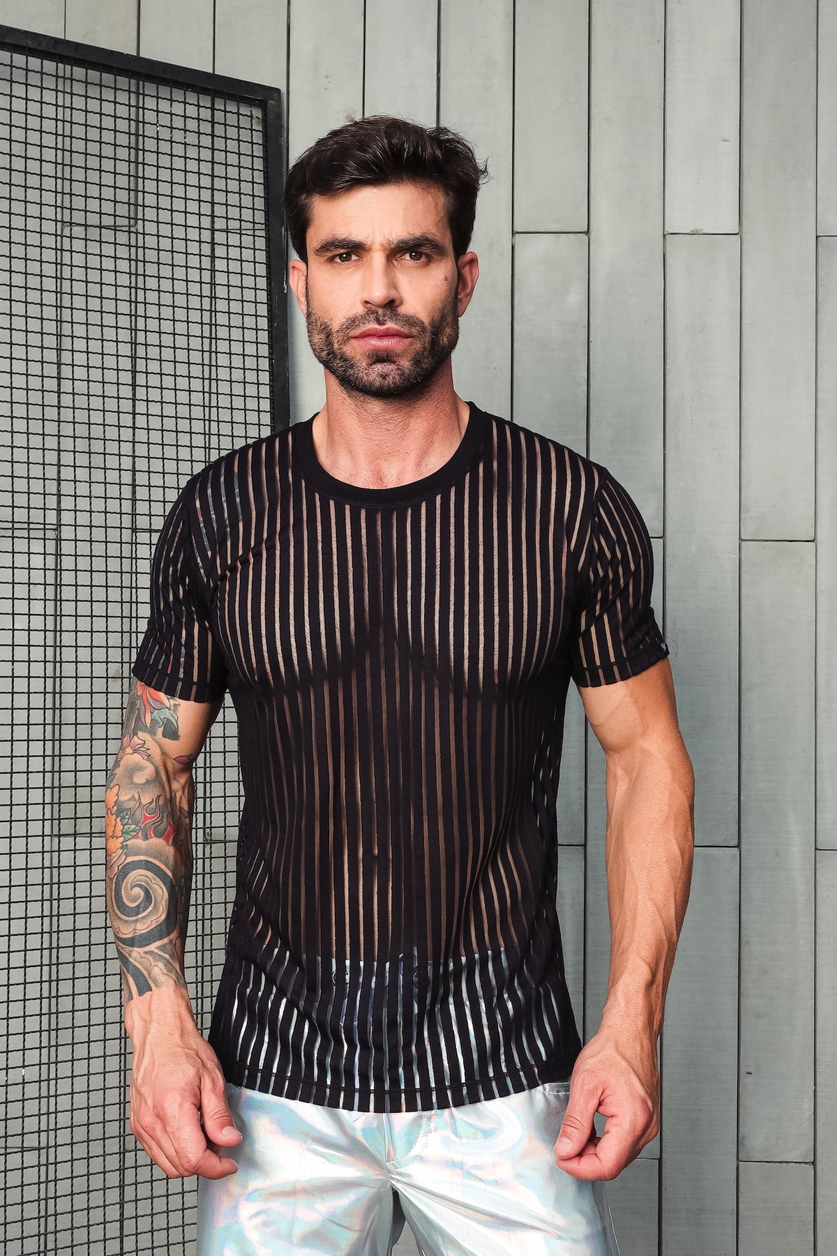 Camiseta Masculina em Devorê Listrada