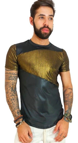 Camiseta Masculina em Cirrê Frente Lamê Dourado