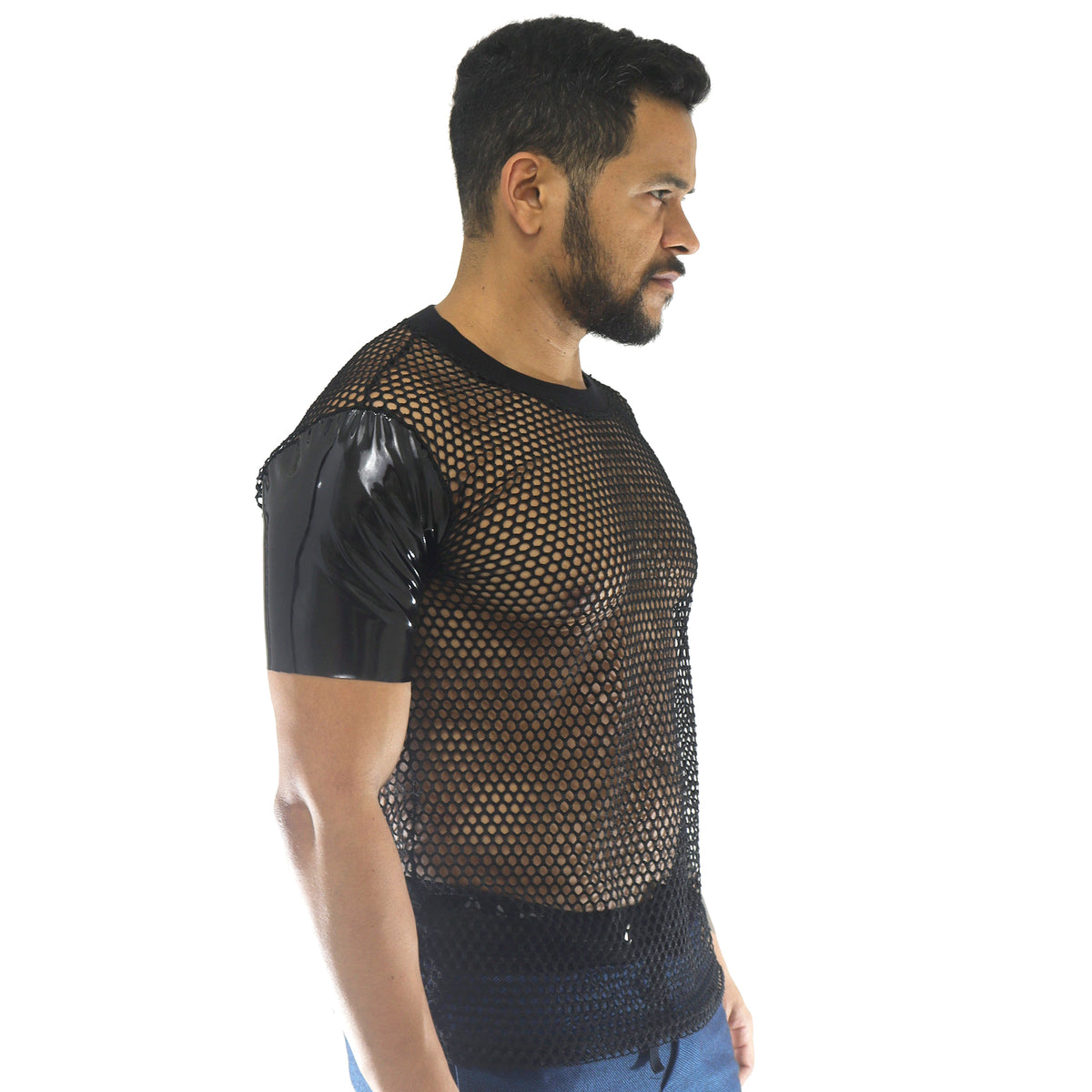 Camiseta Masculina em Arrastão Mangas em Vinil