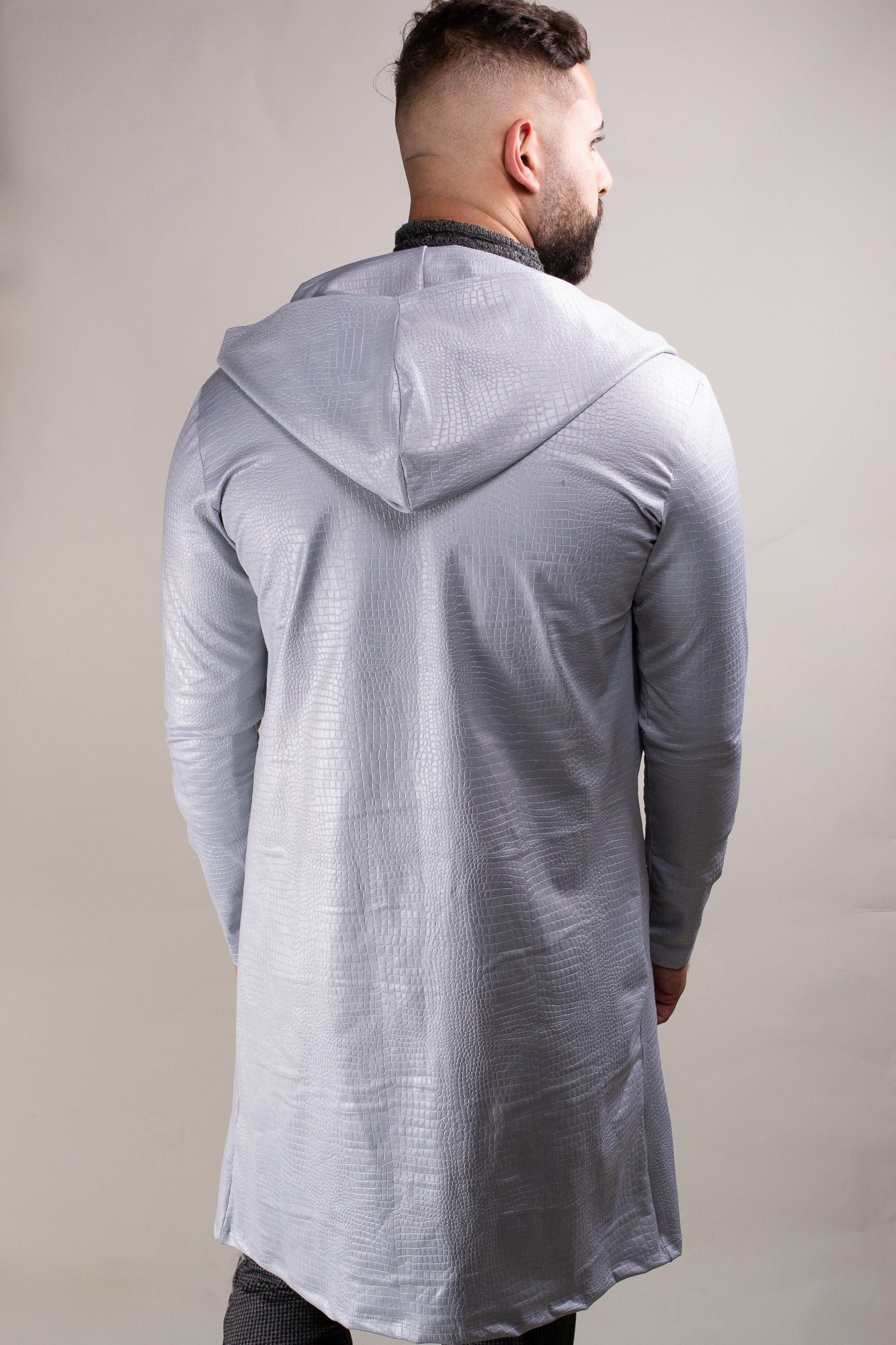 Cardigan Masculino em Cirrê Pele de Crocodilo Cinza