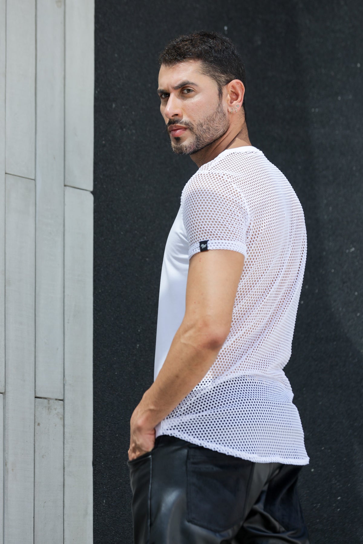 Camisetas Masculina Long Line Detalhe Em Arrastão