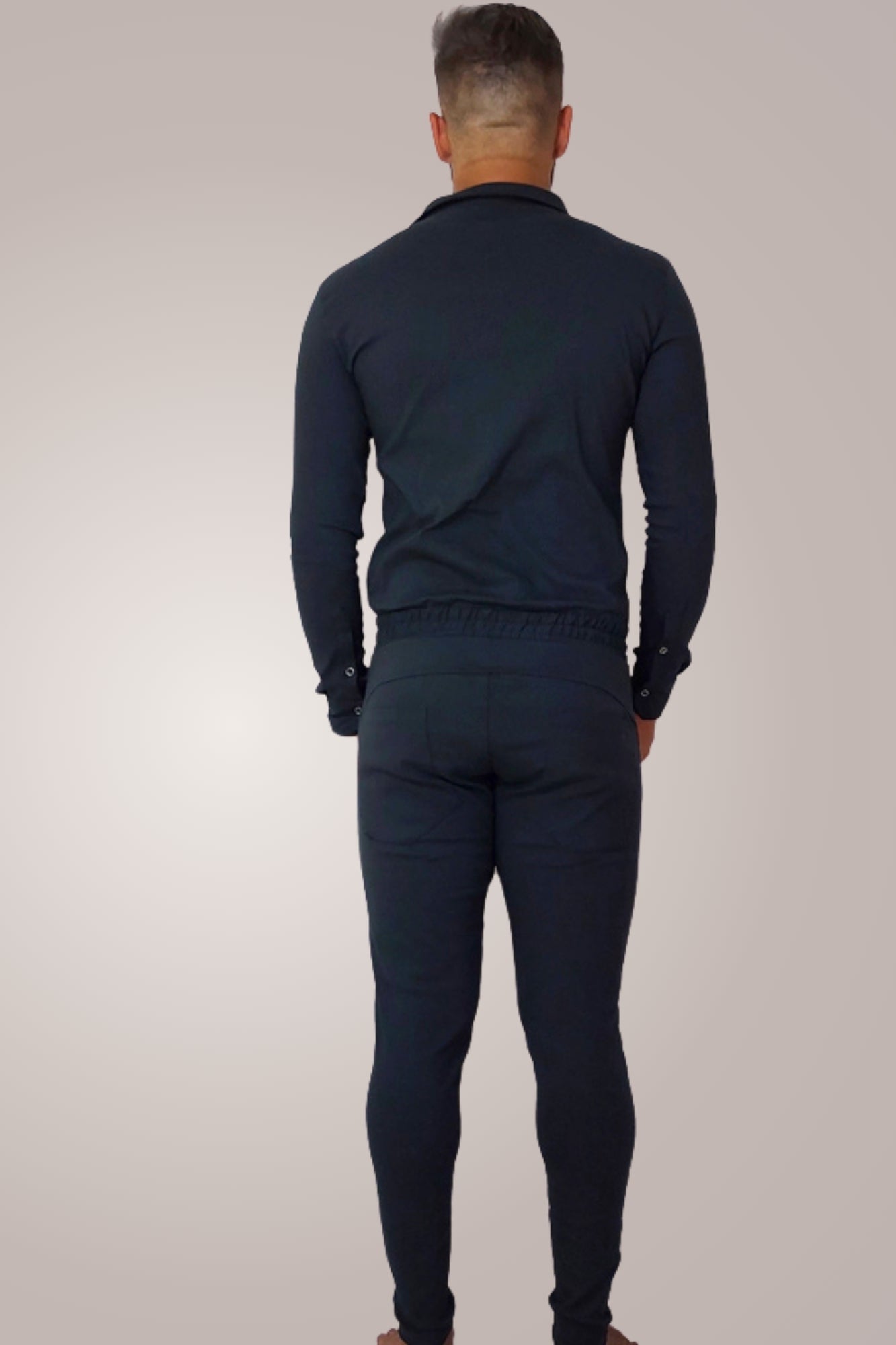Macacão Masculino Slim Manga Longa Preto