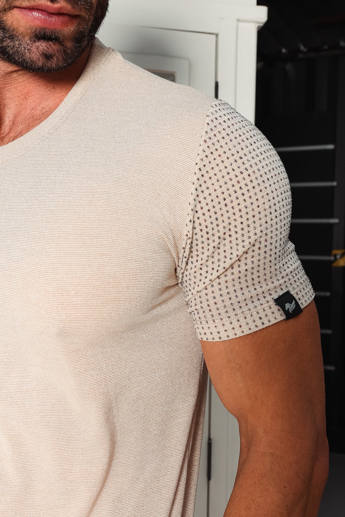 Camiseta Masculina em Lurex com Mangas Glitterizadas
