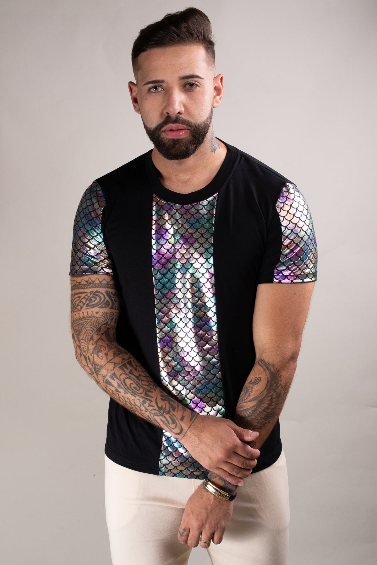 Camiseta Masculina Viscolycra Detalhe Frente e Mangas Cauda Sereia