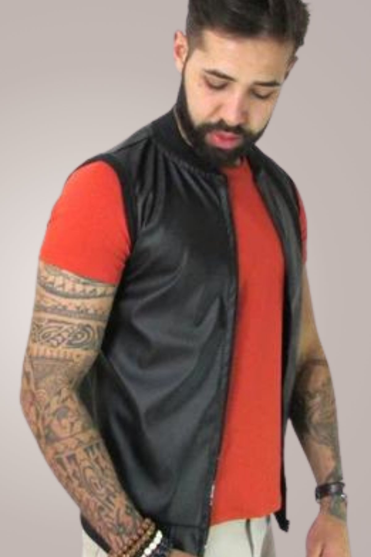 Colete Masculino em Couro Ecológico Preto