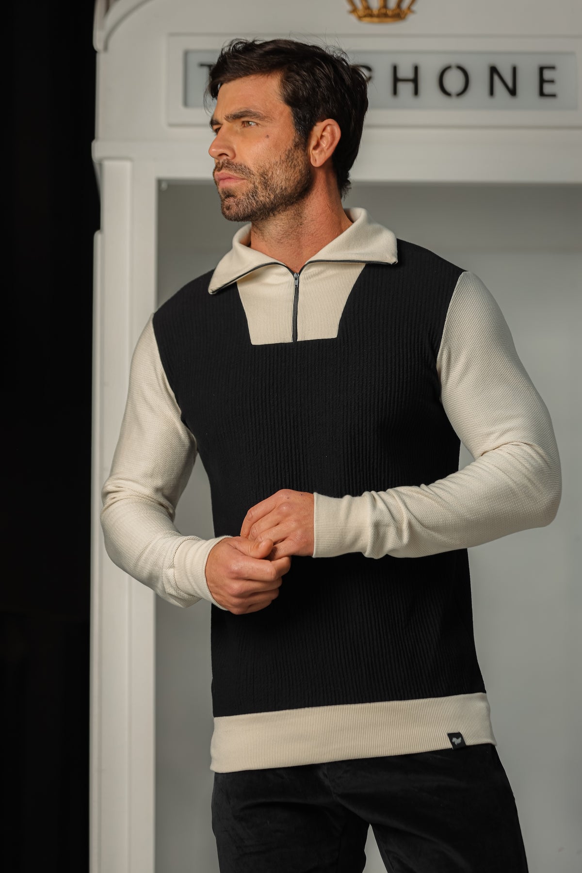 Suéter Masculino Malha Canelada Gola Zíper