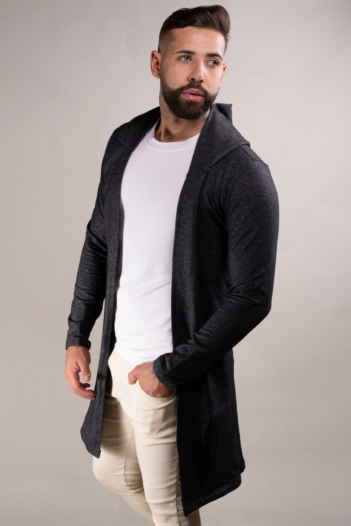 Cardigan Masculino Moletinho Mescla Cinza com Capuz