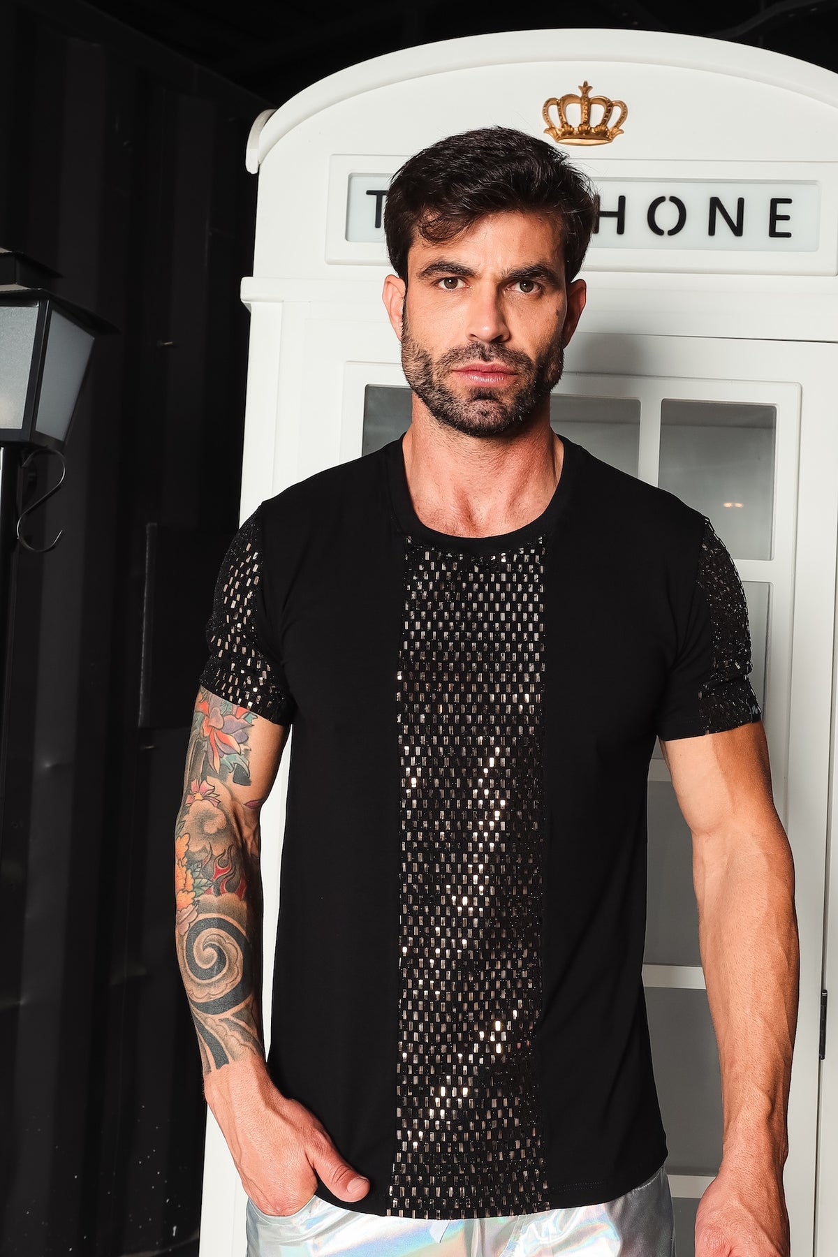 Camiseta Masculina em Viscolycra Det Paetê Brunella