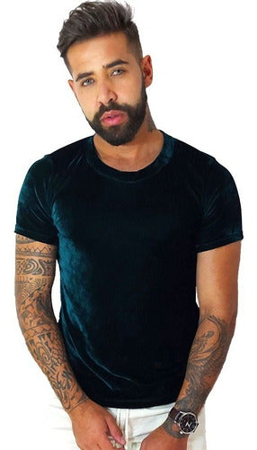 Camiseta Masculina em Veludo Cristal Verde Escuro