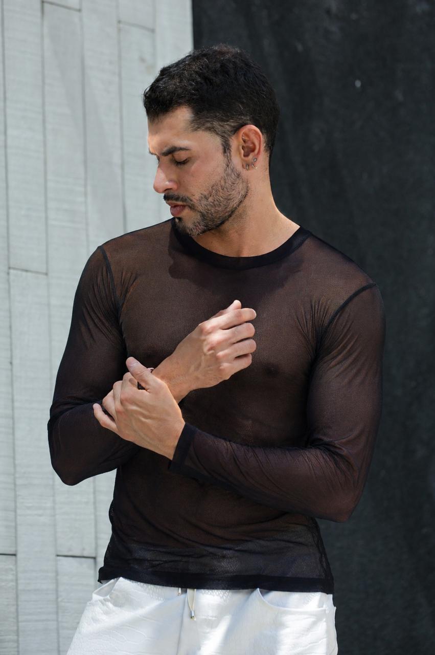 Camiseta Masculina Em Tule Manga Longa