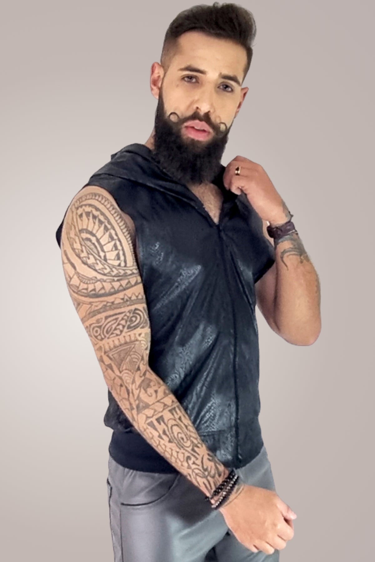 Colete Masculino em Cirrê Pele de Crocodilo Preto