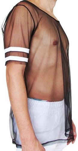 Camiseta Masculina Transparente de Tule com Detalhe Duplo