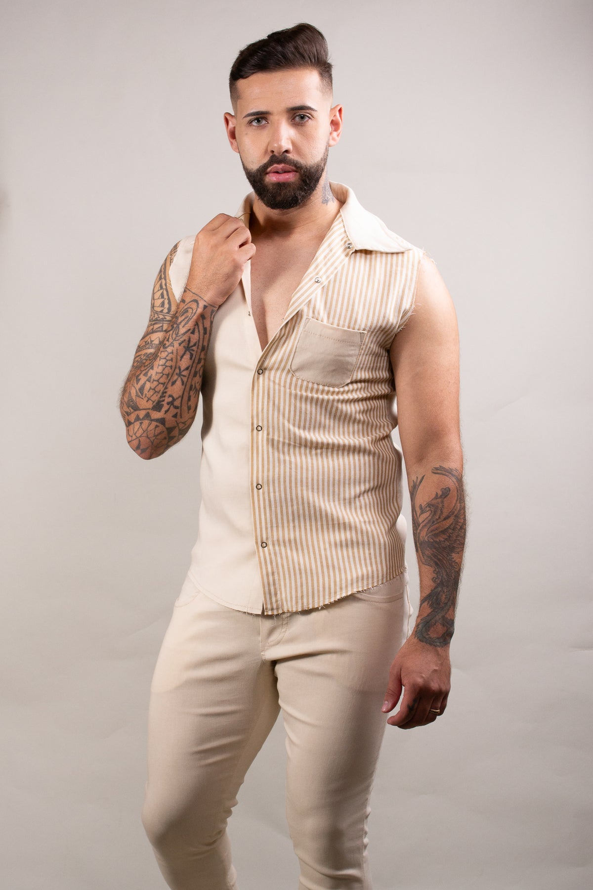 Camisa Masculina Modelo Machão Bengaline Bege