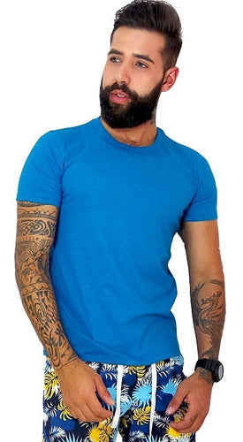 Camiseta Masculina Básica em Algodão Azul