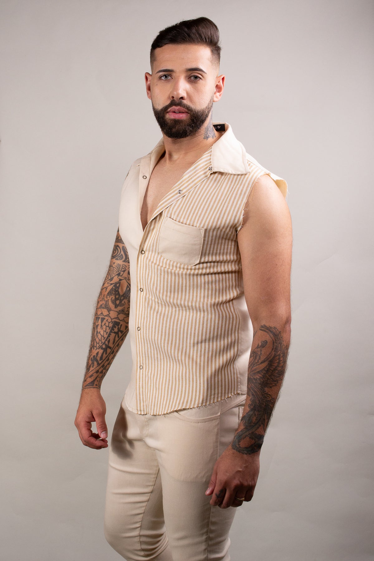 Camisa Masculina Modelo Machão Bengaline Bege