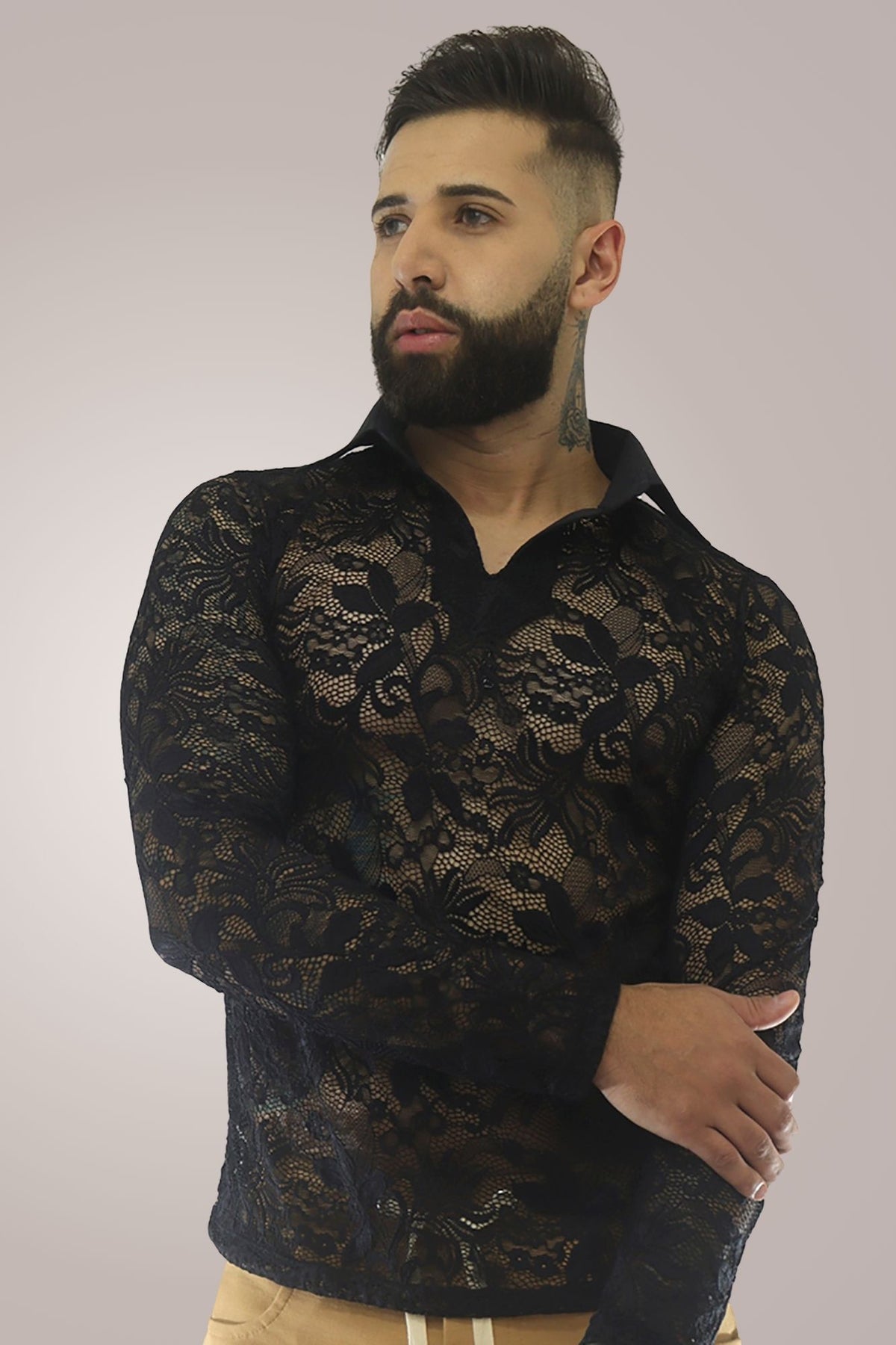 Bata Masculina em Renda Floral Estampada