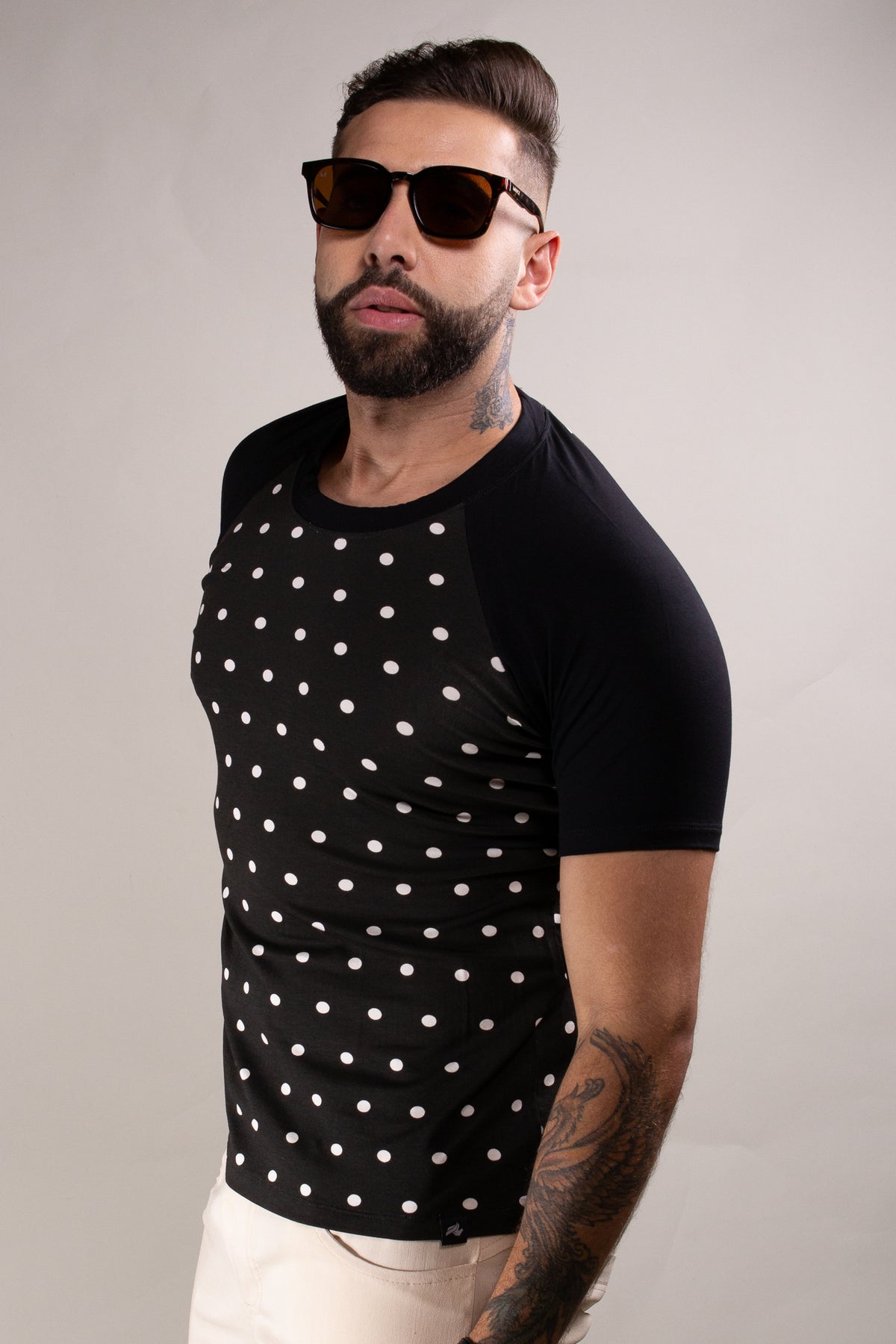 Camiseta Masculina Estampa Poá em Viscolycra Preto