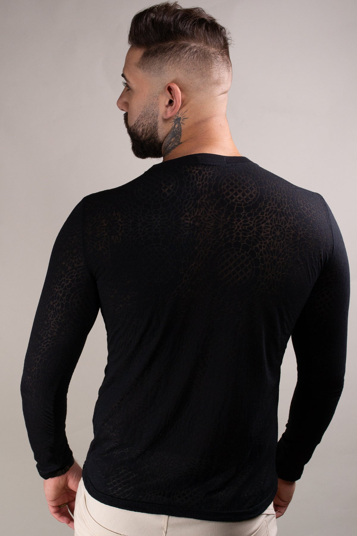 Camiseta Masculina Manga Longa em Devorê Preto