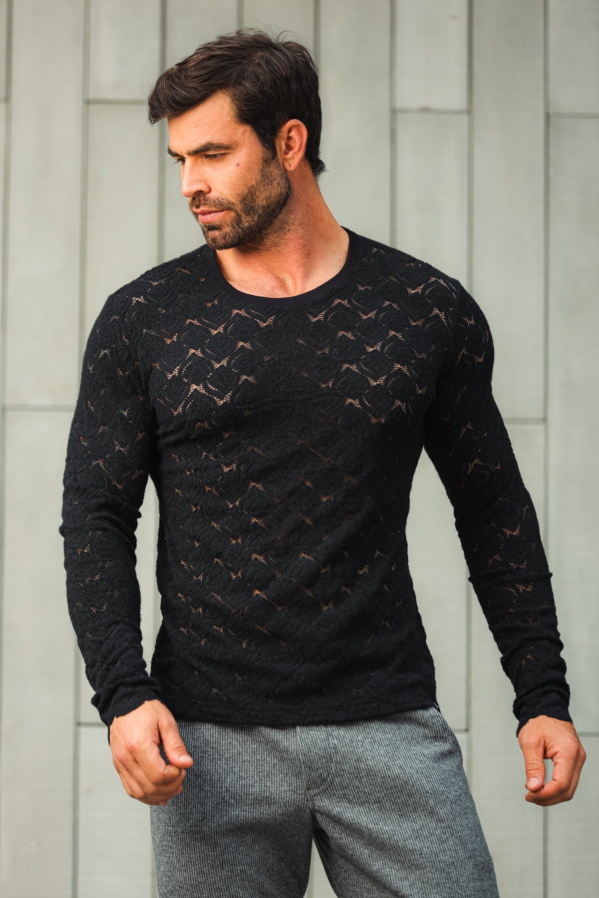 Camiseta Masculina Manga Longa Renda Tulipa