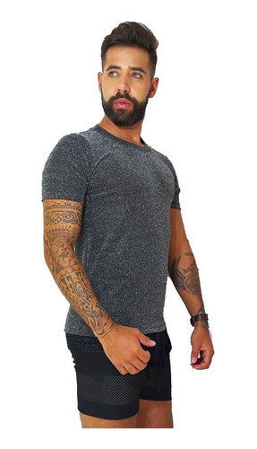 Camiseta Masculina em Malha Lurex Prateado