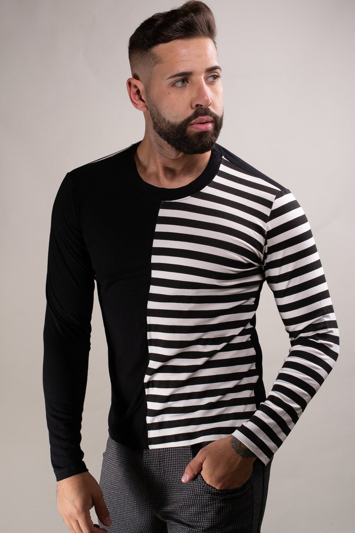 Camiseta Masculina Manga Longa Viscolycra Detalhe Listrado