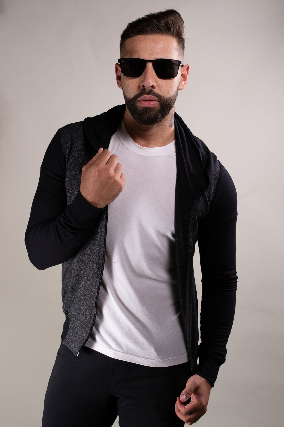 Jaqueta Masculina Moletinho Mescla Cinza Detalhe Preto