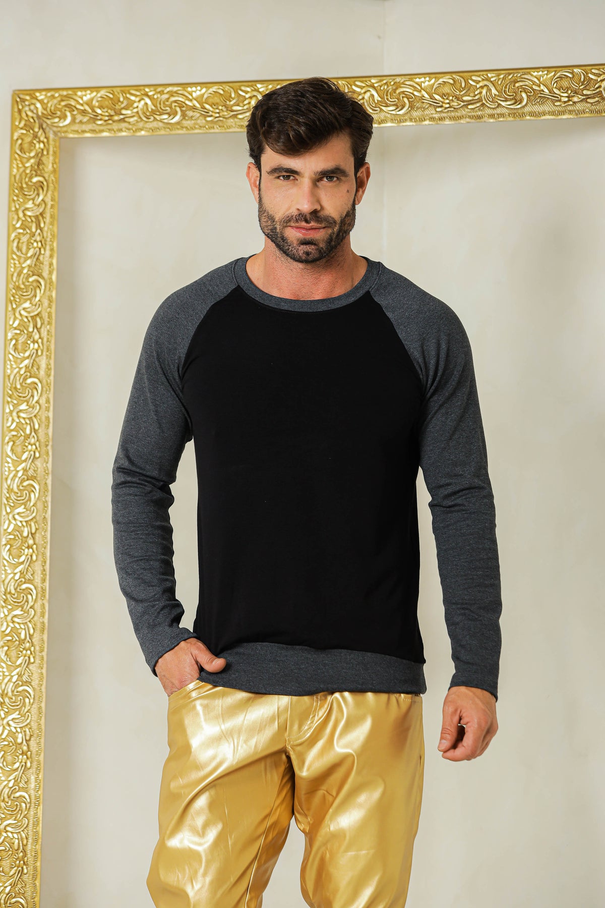 Suéter Masculino em Moletinho Mangas Mescla