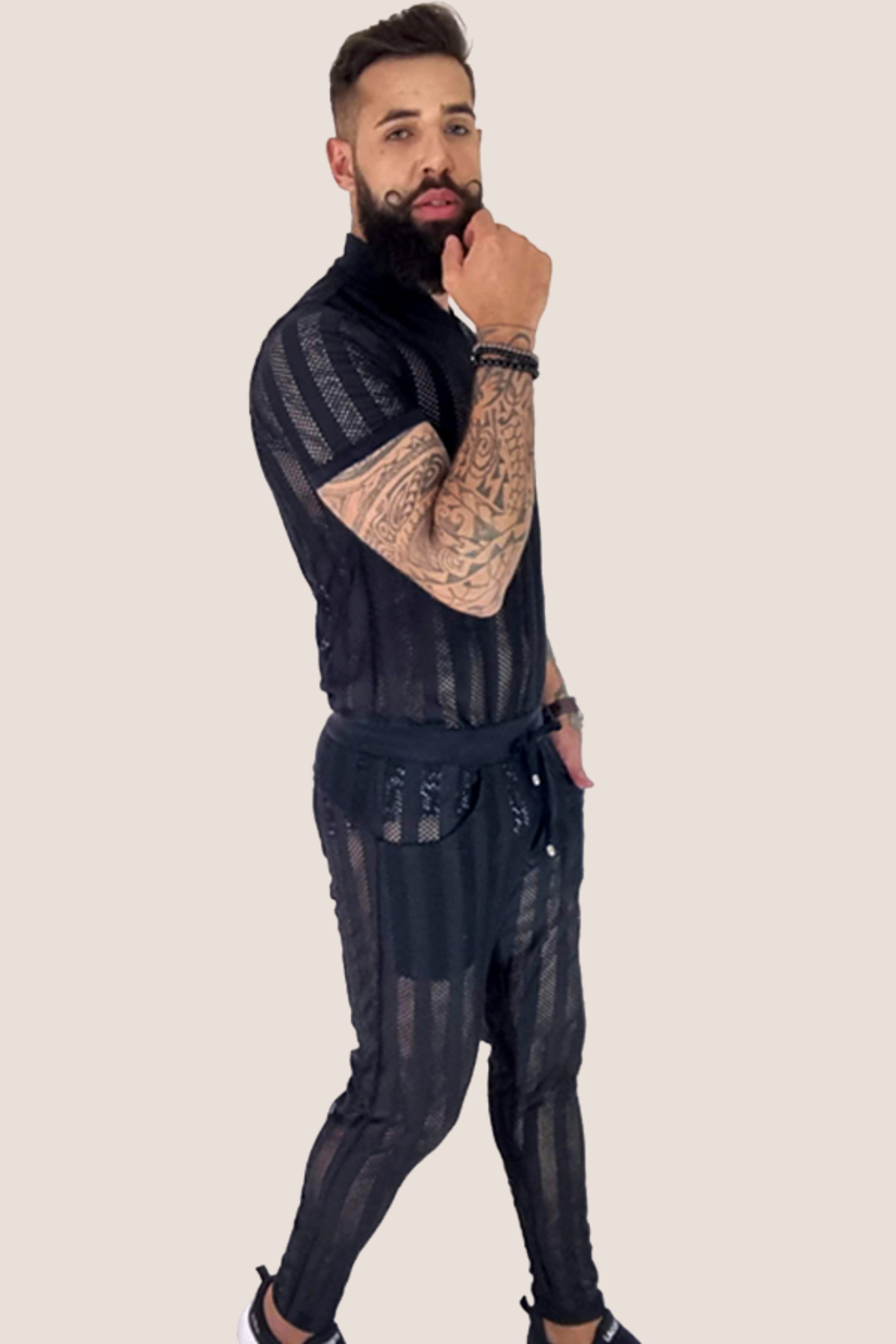 Macacão Masculino Transparente Slim Preto