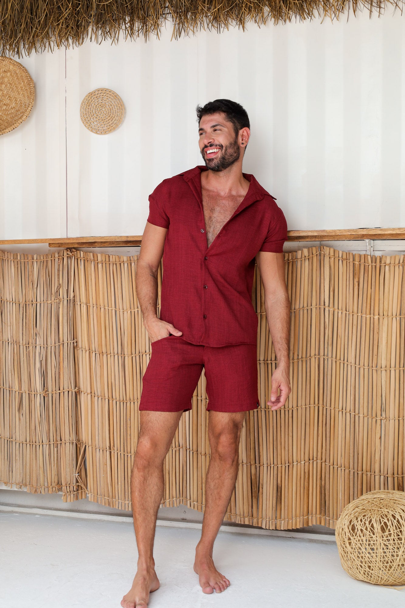 Conjunto Masculino Camisa e Short em Linho