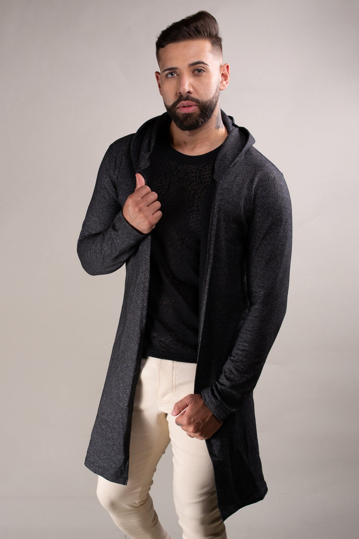 Cardigan Masculino Moletinho Mescla Cinza com Capuz