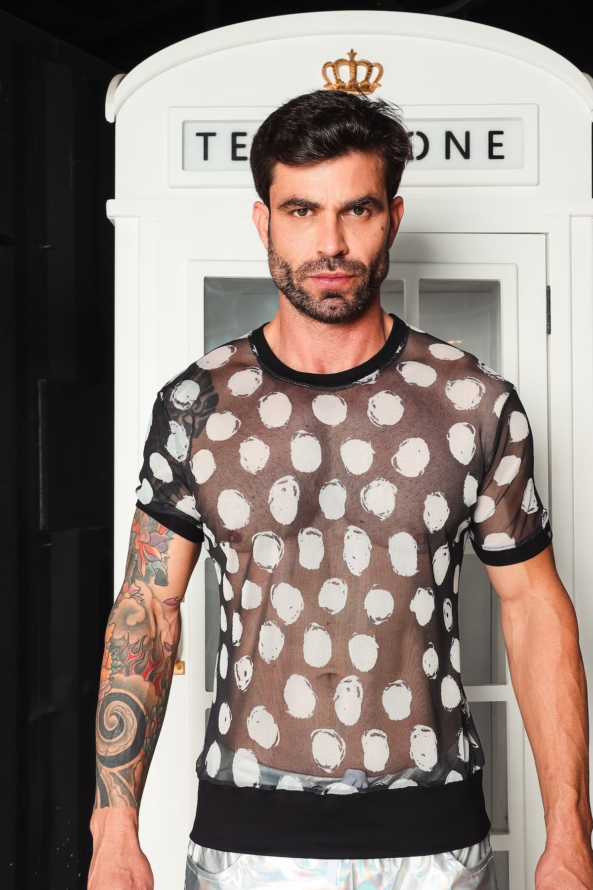 Camiseta Masculina em Tule com Bolinhas