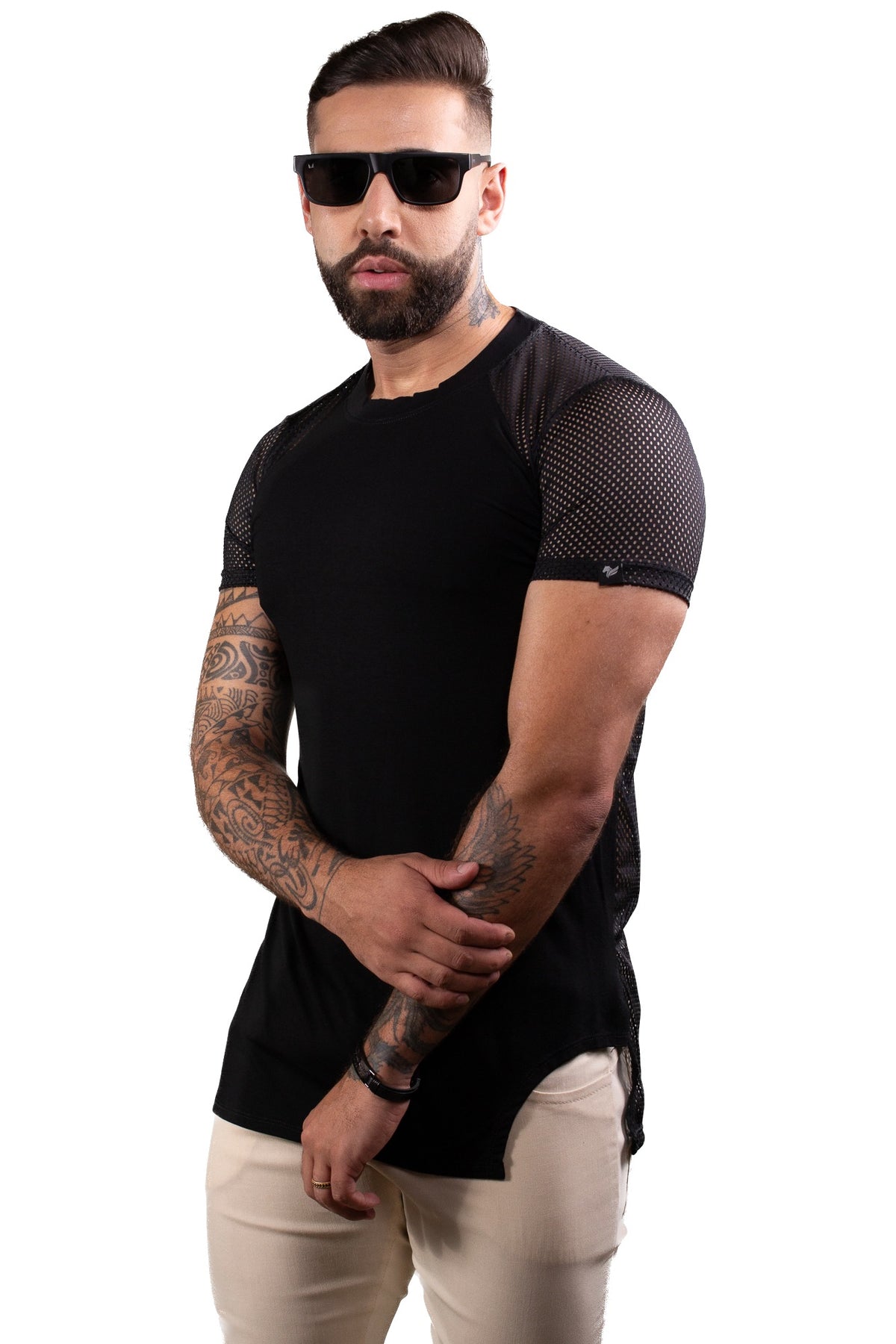 Camiseta Masculina Longline Costas em Tela