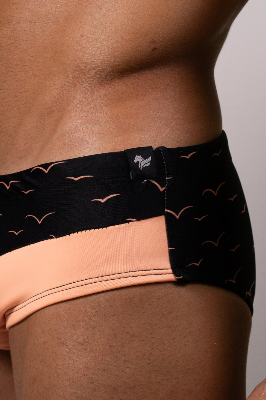 Sunga Slim Neon Laranja Com Preto Estampado