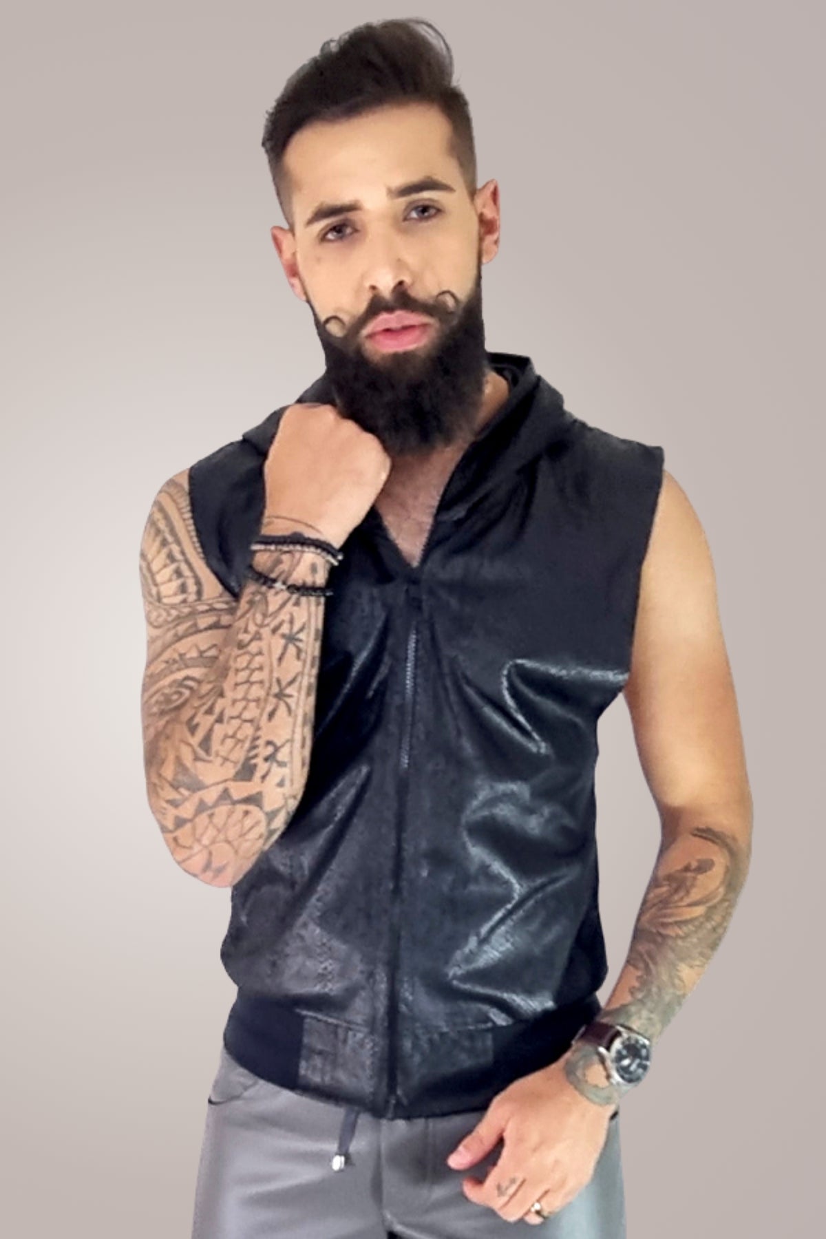 Colete Masculino em Cirrê Pele de Crocodilo Preto